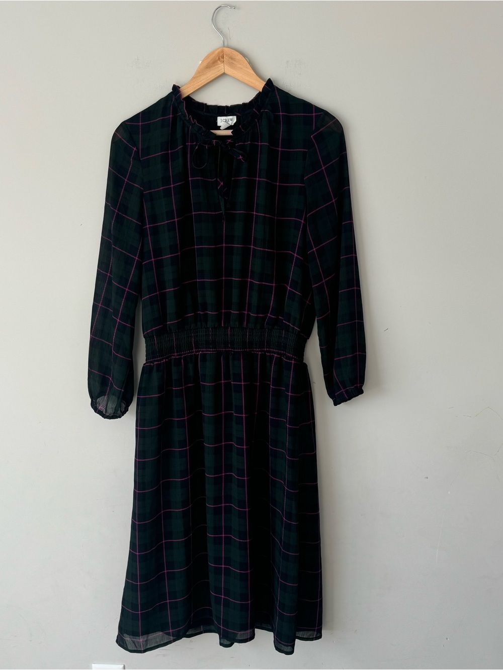 J. Crew Black Dress with Pink Windowpane Plaid